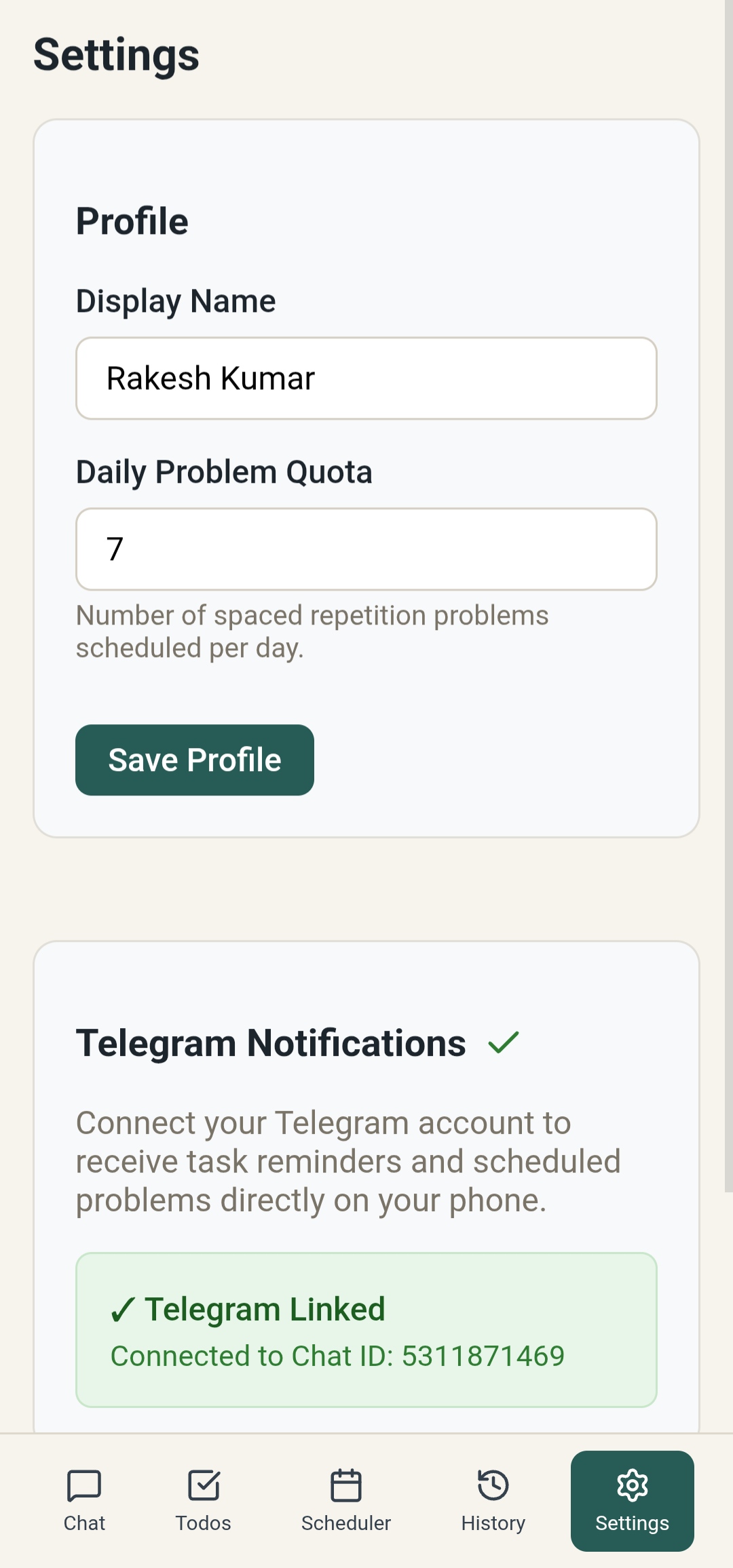Friday settings screenshot
